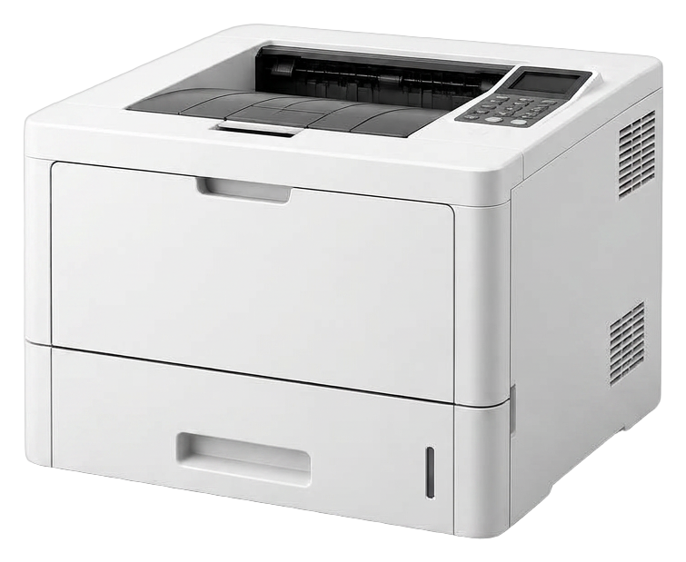 Complete business laser printer on a yellow studio background