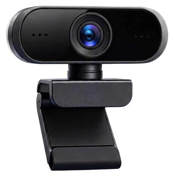 Complete business webcam and clip stand on a blue studio background
